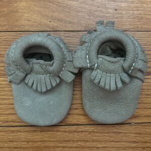 Freshly Picked Grey Leather Baby Moccasins, size 1